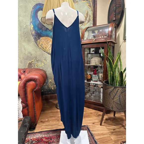 LOVESTITCH Navy Blue Gauze Maxi Dress Pockets S/M - Picture 7 of 12